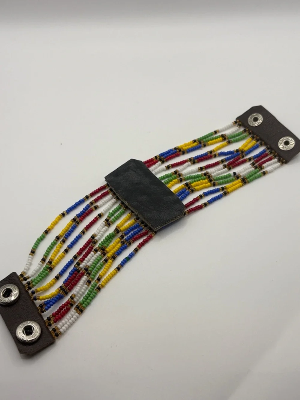 African Beaded Maasai Bracelet Multi-Color Snap Closure 7.5